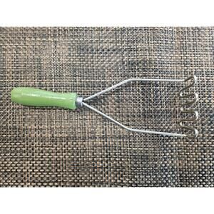 Vintage Potato Masher, Green Wood Tool Farmhouse Kitchen